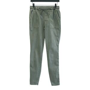 Olive Green Utility Pants Drawstring Waist - Casual Pocket Slim Fit